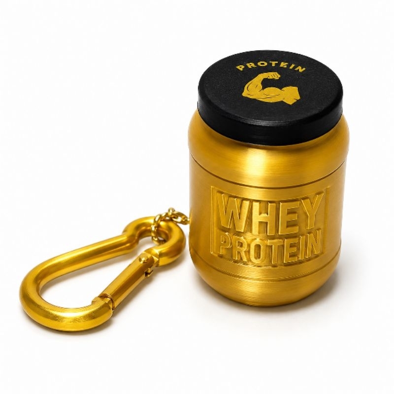 Chaveiro Porta Creatina suplementos Whey Protein Fitness Mosquetão Mini Pote Academia