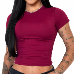 Blusa Baby Look Tee Feminina Manga Curta Slim Fit BASÍCA Suplex Premium Tendência.