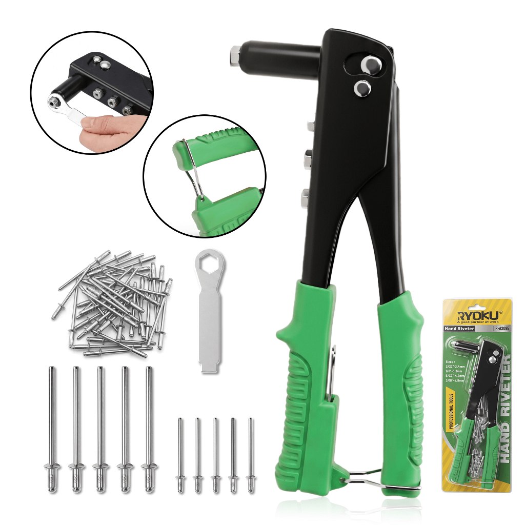 KIT Rebitador Manual Profissional Rebitadeira Alicate 4 Bicos + 50 Rebites RYOKU