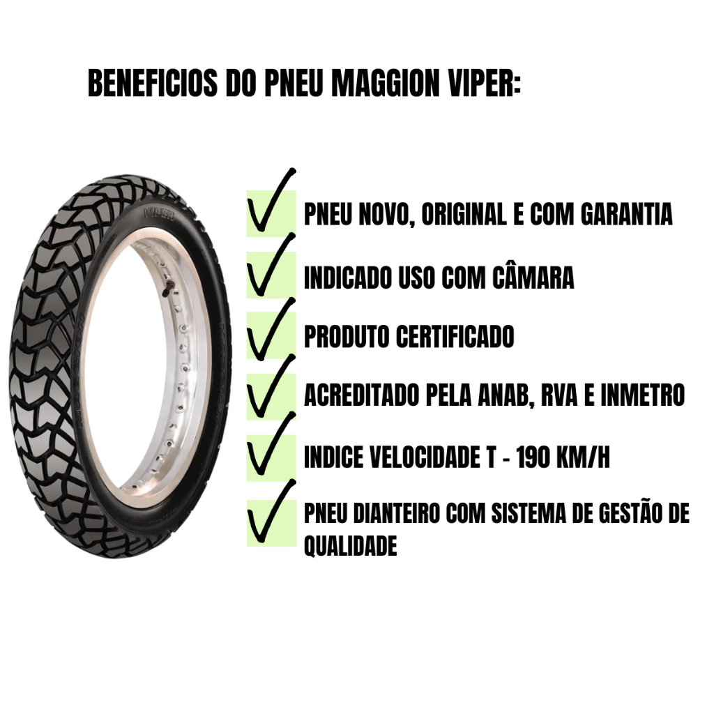 Pneu MOTO Maggion Viper 90-90-19 52T USO Com CÂMARA Dianteiro BROS 125 150 XTZ 150 Crosser 150 XRE 190 · foto 2