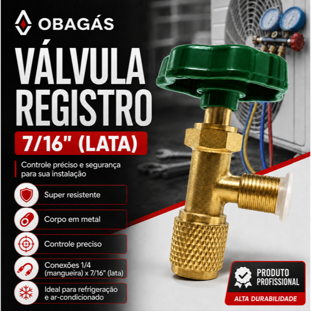 Valvula Registro 1/4 x 7/16 Lata Gás R22 R134 R600 R410 R404 R32 R290
