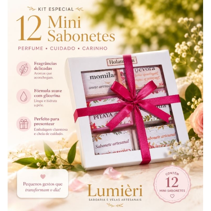 kit 12 mini sabonetes variados em embalagem de presente com laço | lembrancinha | Brinde | artesanal