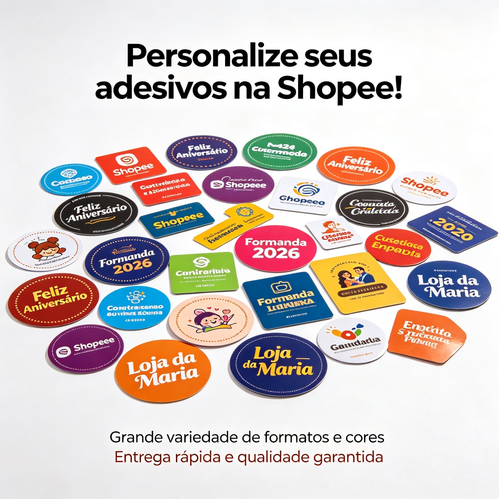 100un Adesivos Personalizados Redondo/Quadrado - Brilho