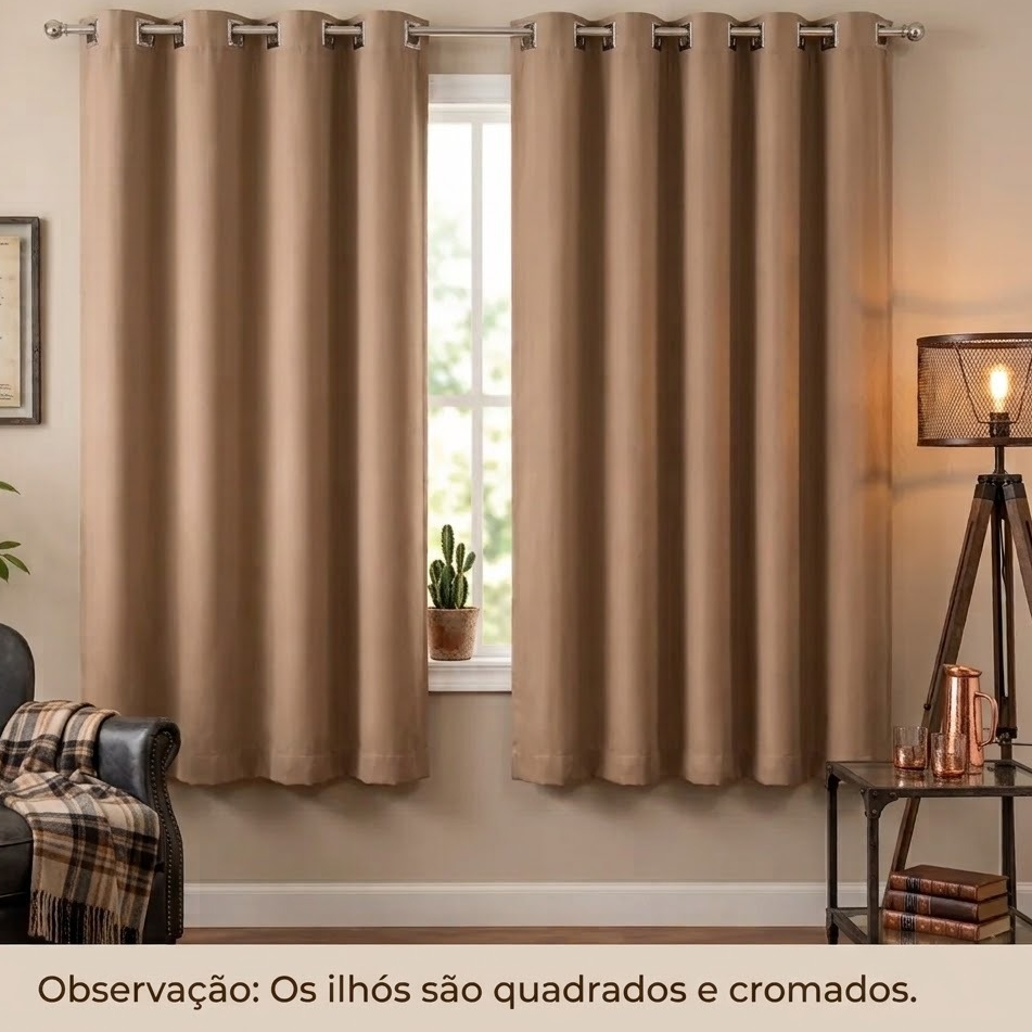 Cortina Blackout 2,00m x 1,70m com Ilhós Quadrado Cromado – Bloqueia Luz e Decora o Ambiente