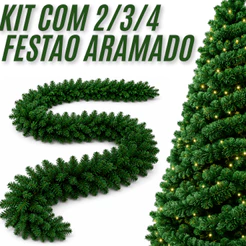 Kit 2/3/4 Festão Aramado De Natal Cheio Luxuoso 270cm 200 Galhos Enfeite Decoração de Natal Natalino
