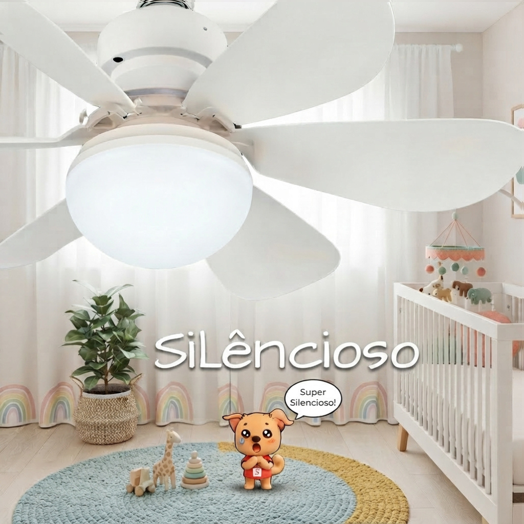 Ventilador de Teto com Luz para Pequenos Espaços Controle Remoto Silencioso Instalação Fácil Bivolt