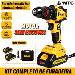 Furadeira de Impacto Sem Fio Sem Escova 48V 35N・m, 2 Baterias com Display de Carga e Maleta