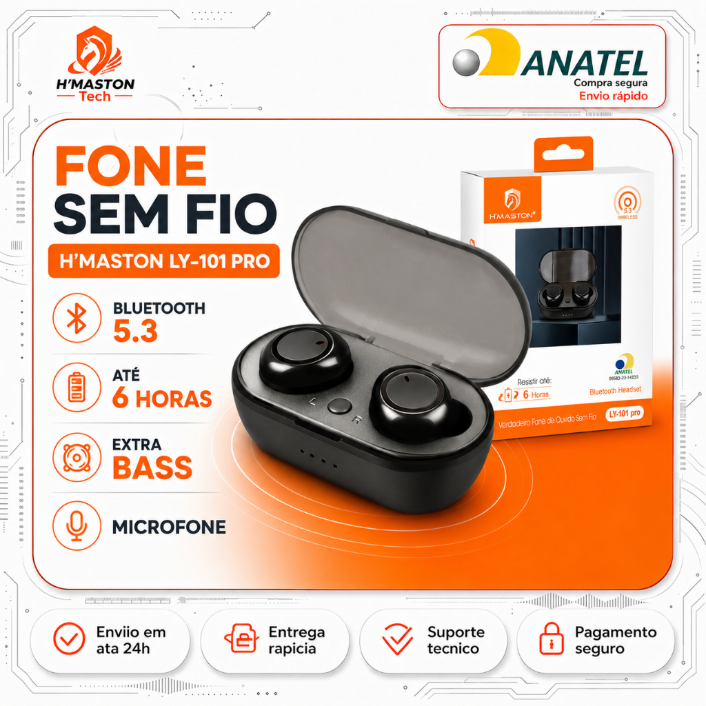 H'maston Fone De Ouvido Bluetooth Sem Fio LY-101Pro Fone Intra Auricular Fone Sem Fio Bluetooth Fone Anti Ruido