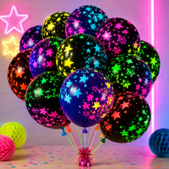 10 Unid Balão Bexiga Neon Decorado 12 Pol Sortidos Brilha no Escuro