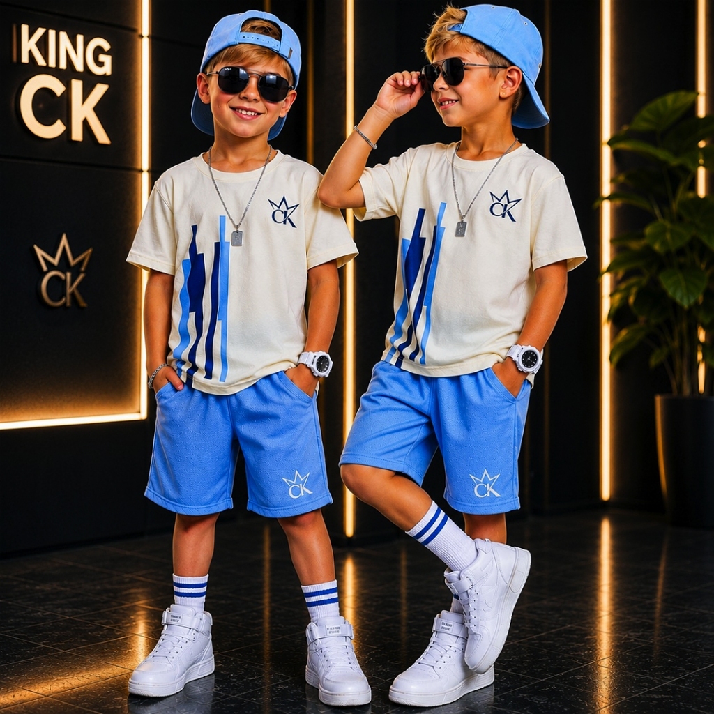 Conjunto Infantil Menino Juvenil Verão Estiloso bermuda e Camiseta Premium  Veste Do 2 até 12 anos