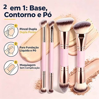 Kit com 4 Pincéis de Maquiagem Duo Ponta Multifuncionais, Pincéis Faciais para Base, Corretivo e Blush