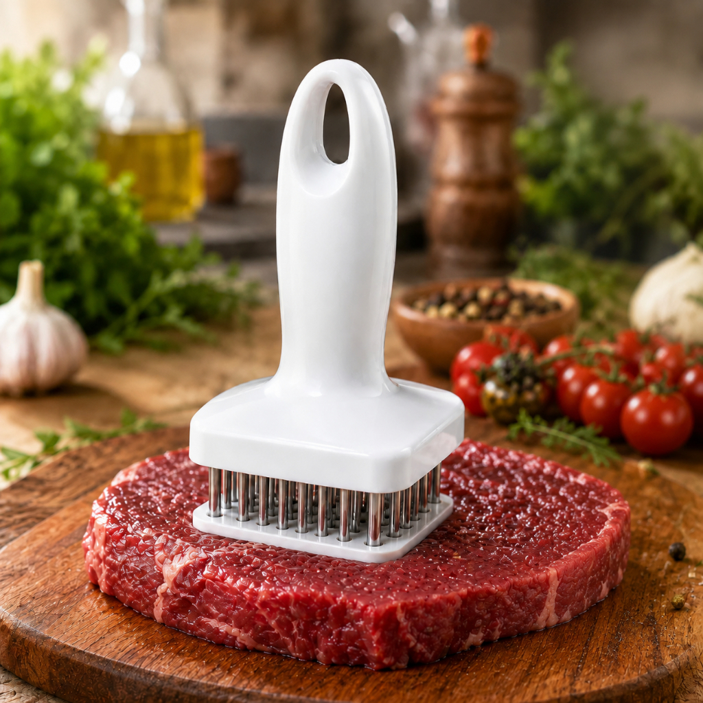 Amaciador de Carne Manual 24 Agulhas em Aço Inox para Bife Churrasco Cozinha Profissional