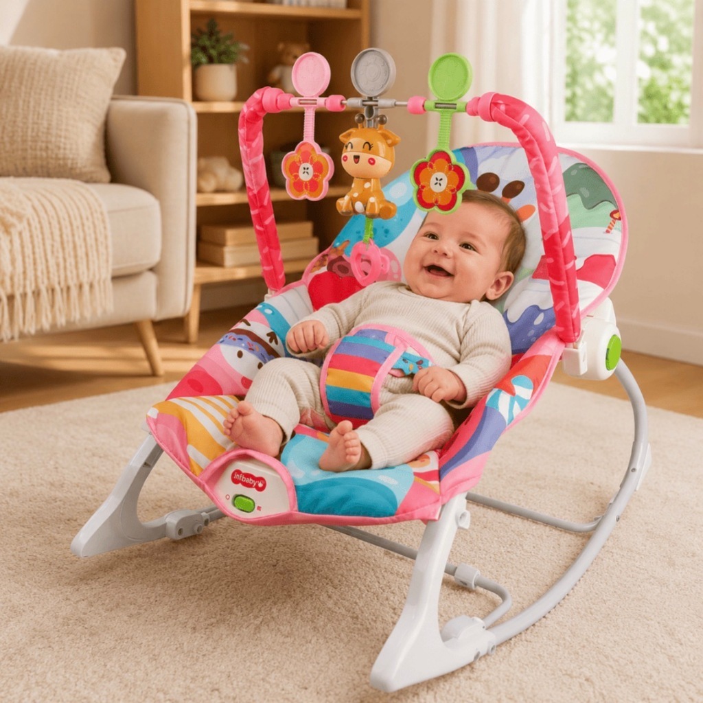 Cadeira de Balanço e Descanso Sons Musicas Vibratoria Para Bebe Menina e Menino Conforto E Segurança