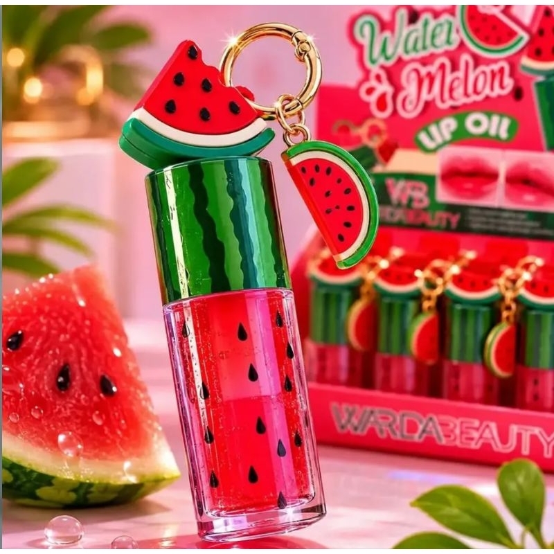 Lip Gloss Melancia Com Chaveirinho Mosquetão – Cheirinho Incrível - Beleza e Praticidade