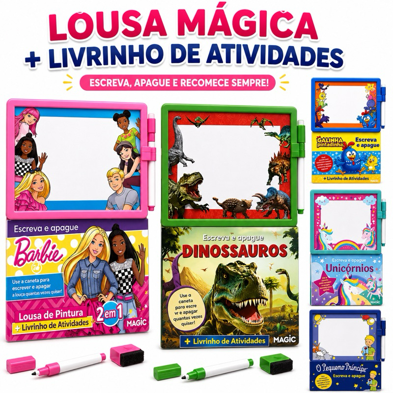 LOUSA MÁGICA INFANTIL ESCREVA E APAGUE + LIVRINHO DE ATIVIDADES EDUCATIVO | PRESENTE PARA CRIANÇA | BRINQUEDO DID