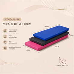 Colchonete de Academia Profissional 90x40x3cm Compacto Espuma D28 Impermeável Azul Preto Mat Yoga Pilates