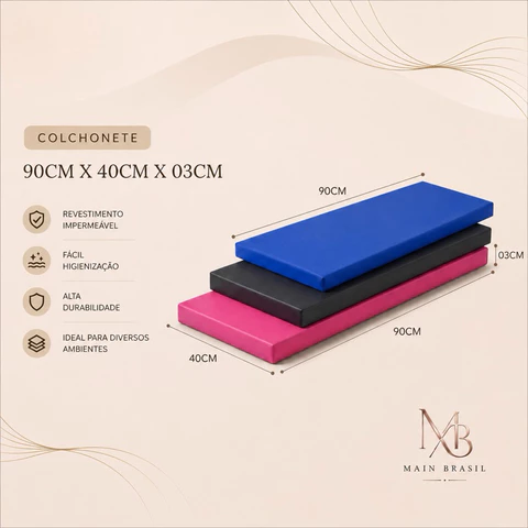 Colchonete de Academia Profissional 90x40x3cm Compacto Espuma D28 Impermeável Azul Preto Mat Yoga Pilates