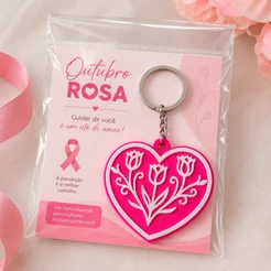 Kit Chaveiro Abridor de Latas Coração - Protetor de Unhas Outubro Rosa Lembrancinha