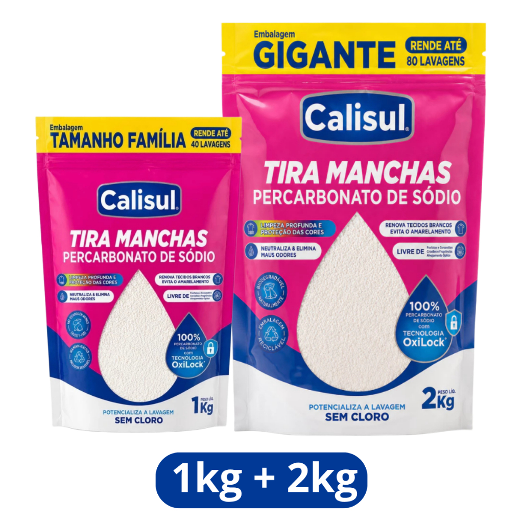 Kit PERCARBONATO de sódio 100% PURO Roupas e Limpeza 1kg/2kg OXIGÊNIO ATIVO Calisul SEM CLORO + Brinde