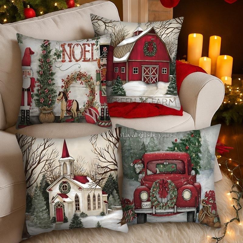 Kit 4 Capas Para Almofada Modelo Natal Aveludado Decorativo Natal