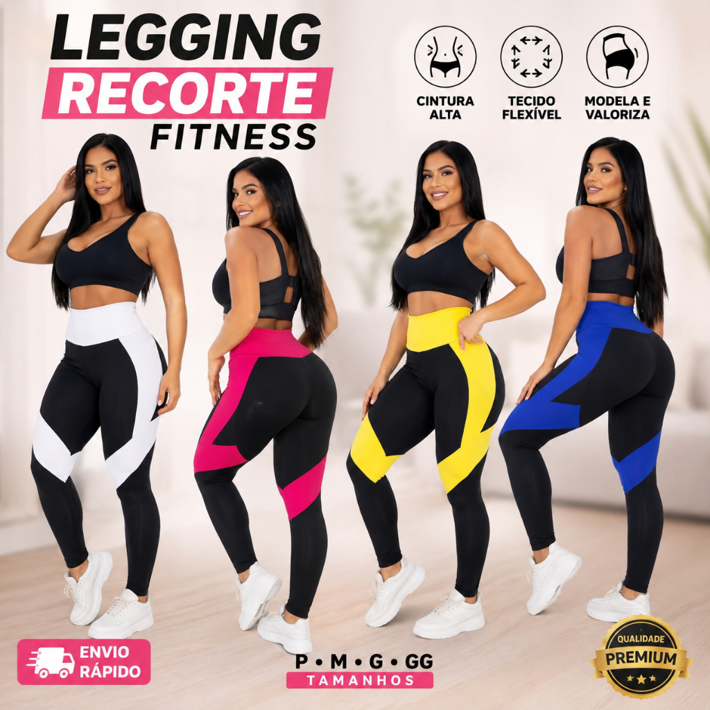 Kit 4 Calças Leggings Femininas Fitness Cós Alto Premium Zero Transparência Academia Treino Caminhada Confortável