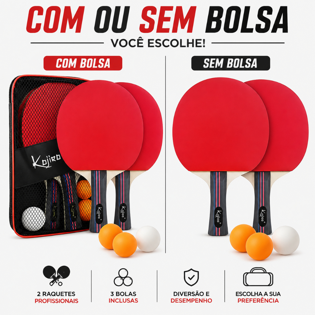 Kit Ping Pong 2 Raquetes 3 Bolas com ou sem Bolsa Tênis de Mesa