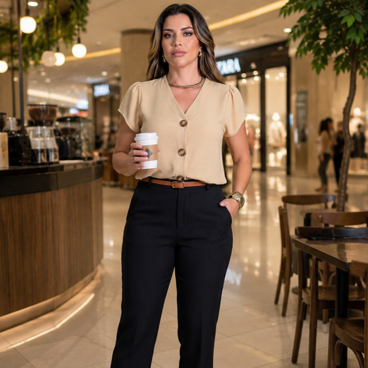 CAMISA FEMININA Manga Curta com Modelagem Moderna — imagem 2 de 2
