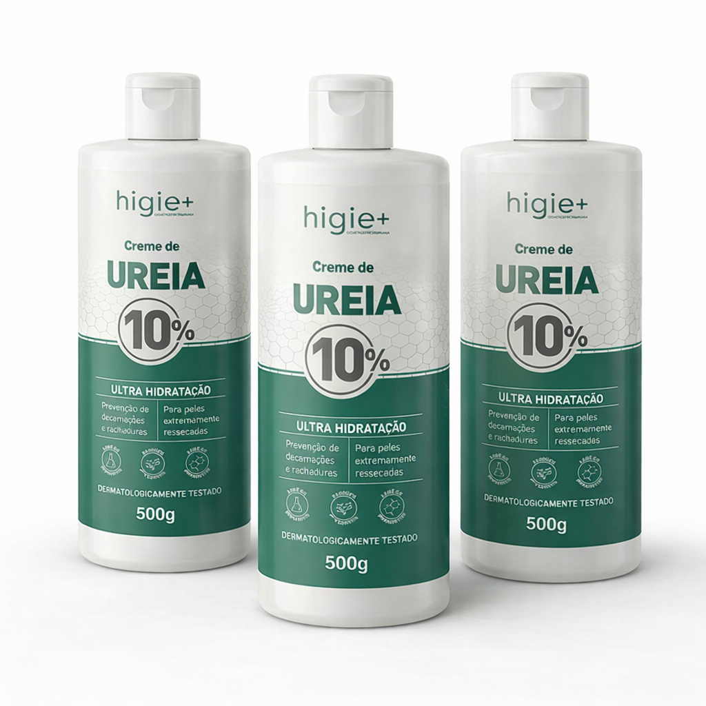 Kit 3 Cremes de Ureia 10% Higie+ 500g Hidratante para Pele Ressecada