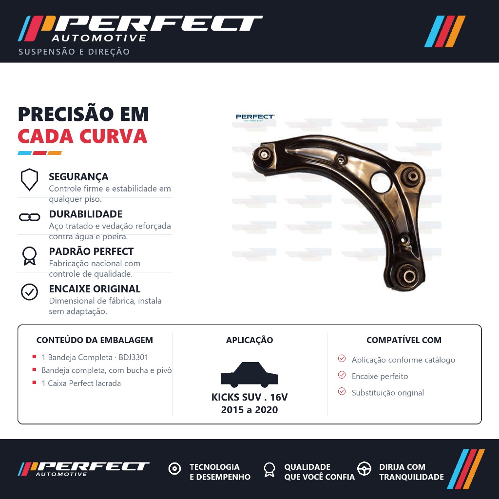 Bandeja Suspensão Esquerda Kicks Suv 1.6 16V 2015 Até 2020 Original Perfect