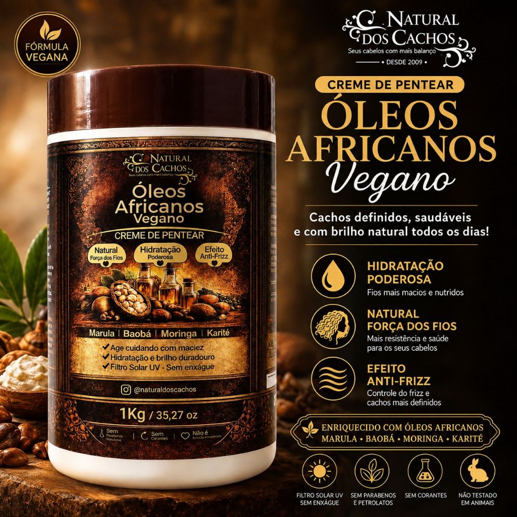 Creme de Pentear Cachos - Hidratação, Antifrizz, Brilho 1kg Natural dos Cachos