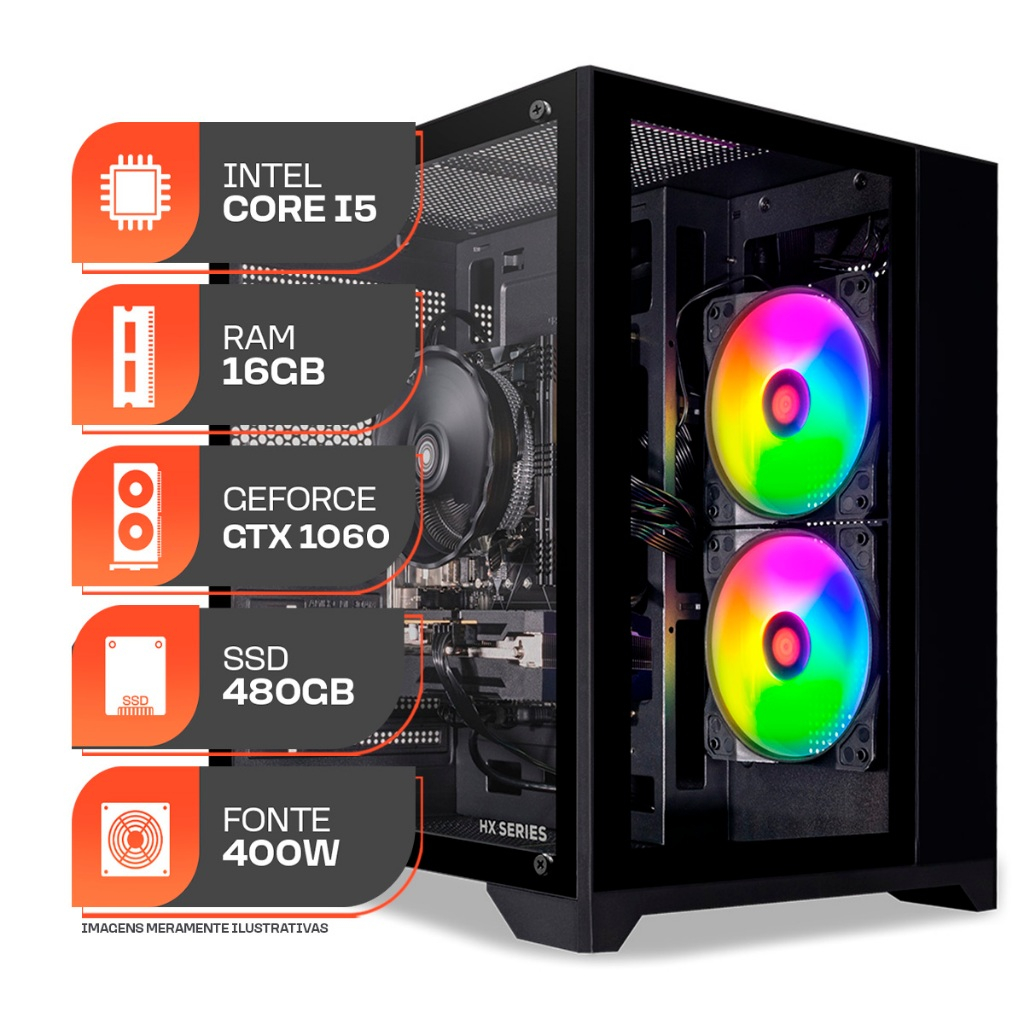 PC Gamer Forge, Intel Core i5, GeForce GTX 1060 3GB, 16GB DE RAM, SSD 480GB, Fonte 400W 80 Plus