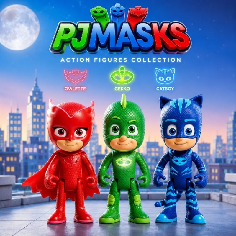 kit 3 Bonecos Pj Masks 15cm Menino Gato Largatixo Corujita Com Luz Envio Imediato