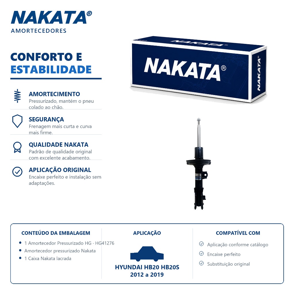 Amortecedor Dianteiro Esquerdo Hyundai HB20 HB20s 2012 a 2019 Nakata HG41276