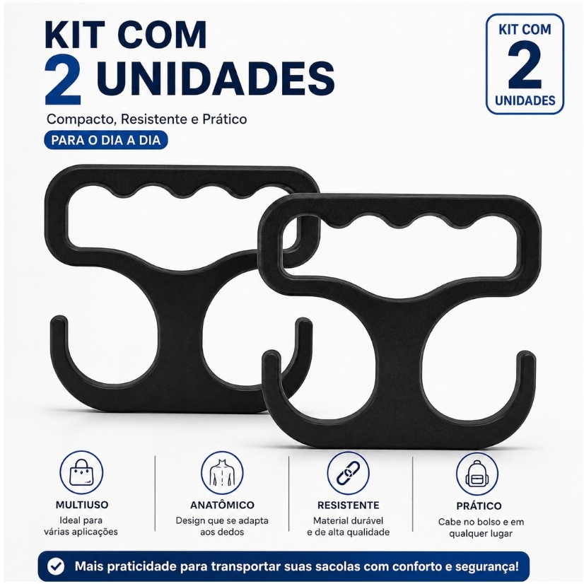 Kit 2 Peças Carregador de Sacola Pegador Alça Ergonômica Porta Sacolas Compras Mercado Bolsas Pesadas Resistente Durável