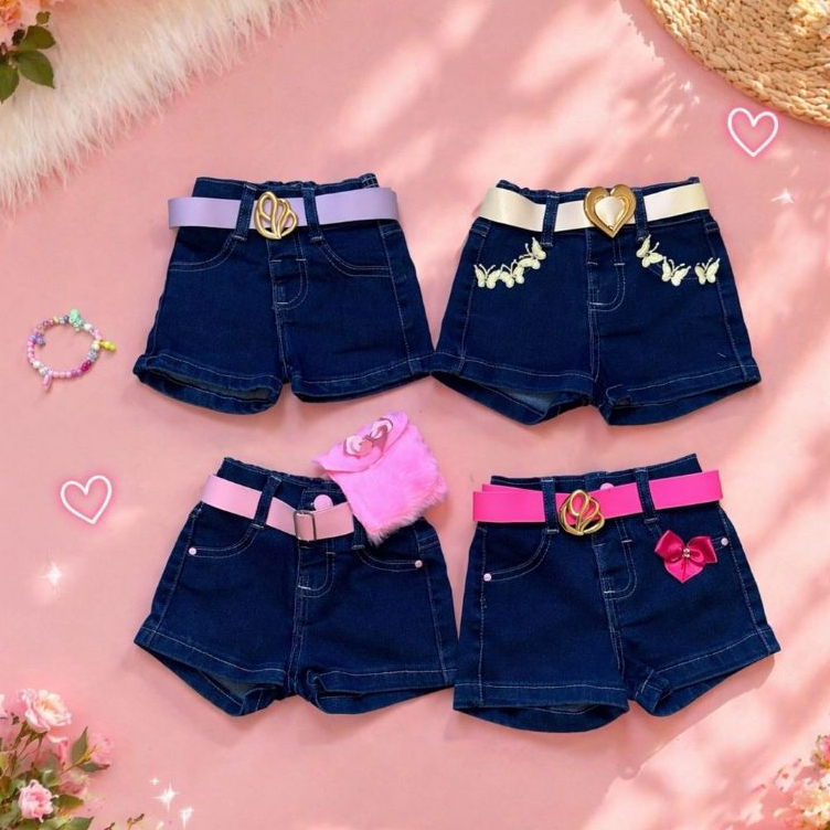Kit Com 2 Shorts Infantil Menina Bebê Jeans Com Lycra Variados