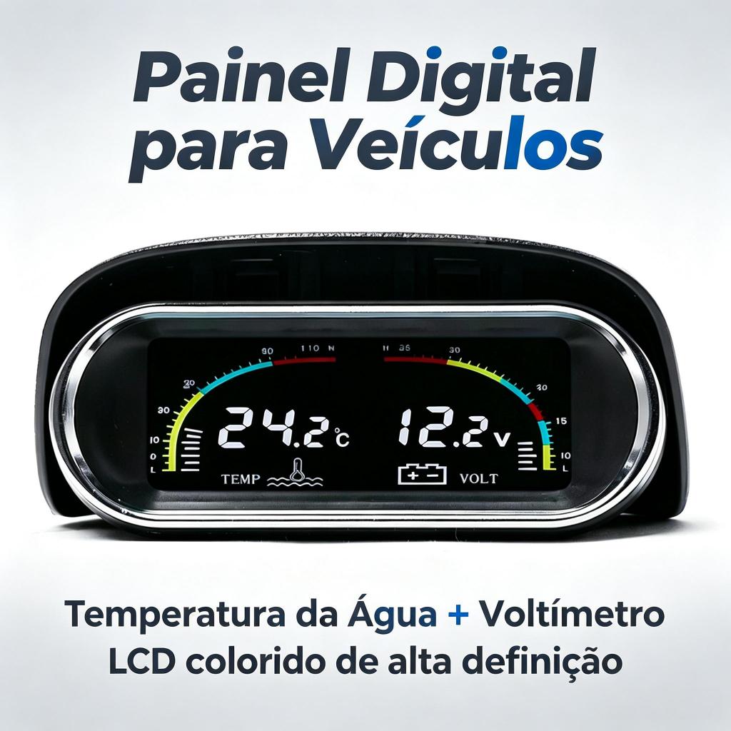 Medidor Digital Automotivo de Temperatura da Água e Voltagem 12V com Sensor de 10mm