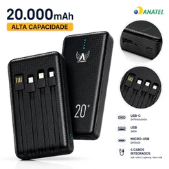Carregador Portátil Power Bank Turbo 20000mah 4 Cabos Integrados Universal