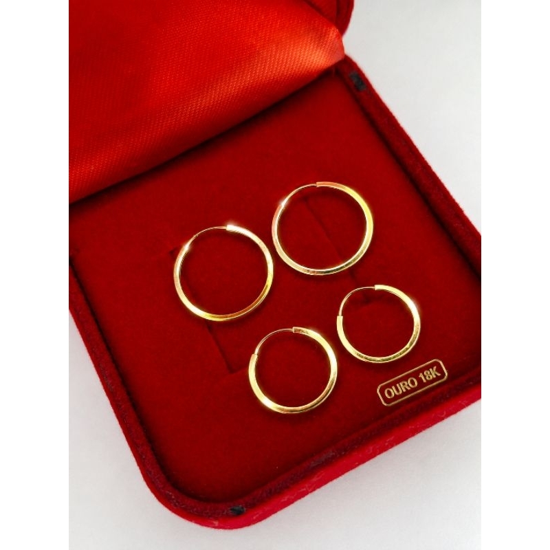 Argola Redonda Ouro 18K 10mm e 12mm Feminina Brinco Delicado Elegante