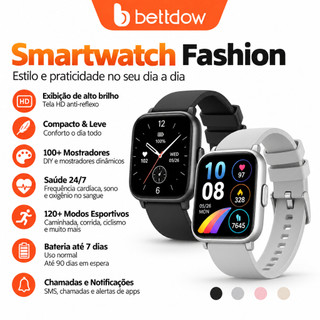 BETTDOW Relógio inteligente Tela cheia Rastreador de fitness sensível ao toque IP68 À prova d'água Suporta dados GPS do