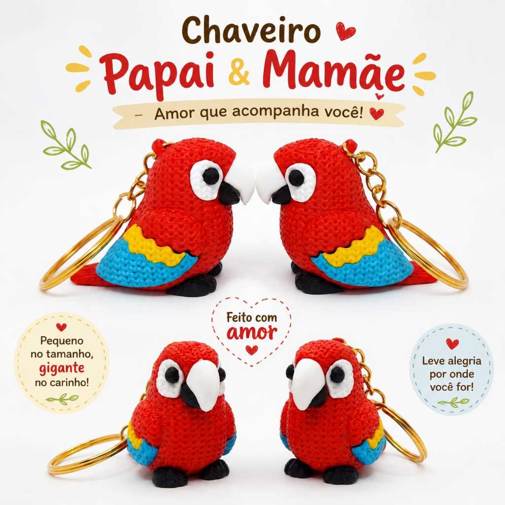 2 Pçs Chaveiro Arara Vermelha Par Casal Amigos Acessório Mochila Token Amizade Berloque Decorativo