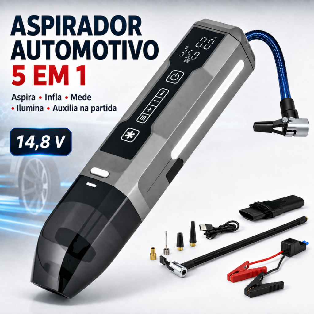 Auxiliar de Partida Carregador Bateria Com Compressor de Ar Emergência Portátil Veicular Automotivo Aspirador de pó