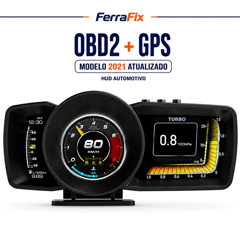 HUD A600 OBD2 + GPS Veicular, Velocímetro Digital com Tela LCD, Computador de Bordo Automotivo e Alarmes