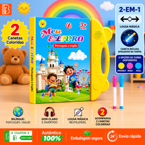 Livro Interativo com Som Infantil Bilíngue Português Inglês Multi Temas Toque Educativo Aprendizagem