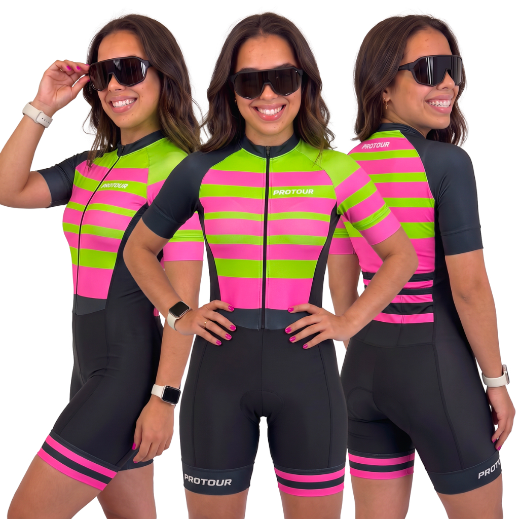 Macaquinho Ciclismo Feminino com Gel Acolchoado Bike MTB Speed Confortável Dry Fit Stella Wear Linhas