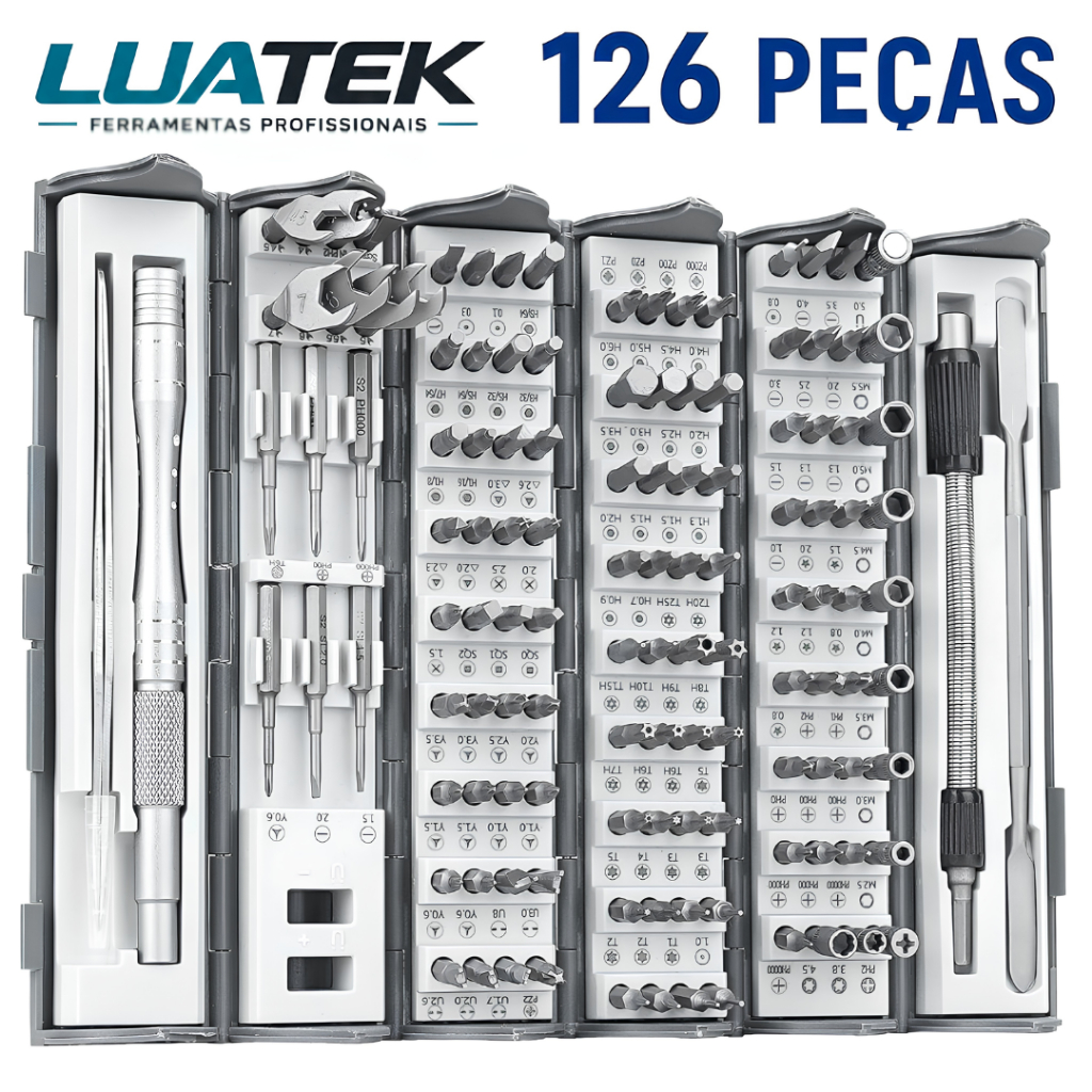 Kit Ferramenta Reparo Eletrônico 126 Peças Chave de Fenda Precisão Magnética para Celular Notebook e Consoles