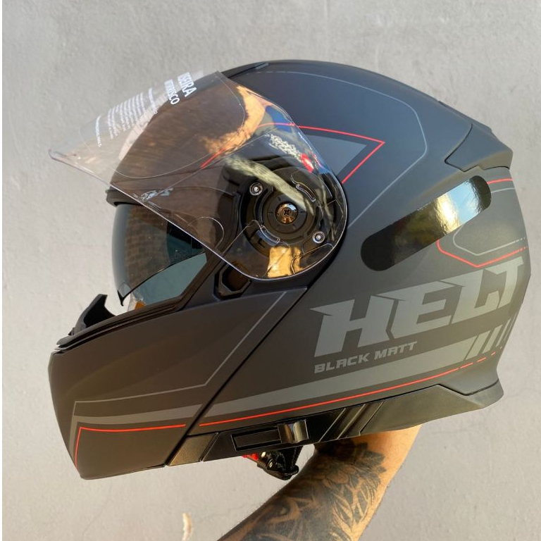 Capacete Hippo Glass Black Matt Escamoteável Com Óculos Interno Fumê · foto 2