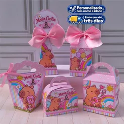 kit Personalizados Lembrancinha Capivara Fofa Menina / festa infantil / Caixinhas-Pegue Monte