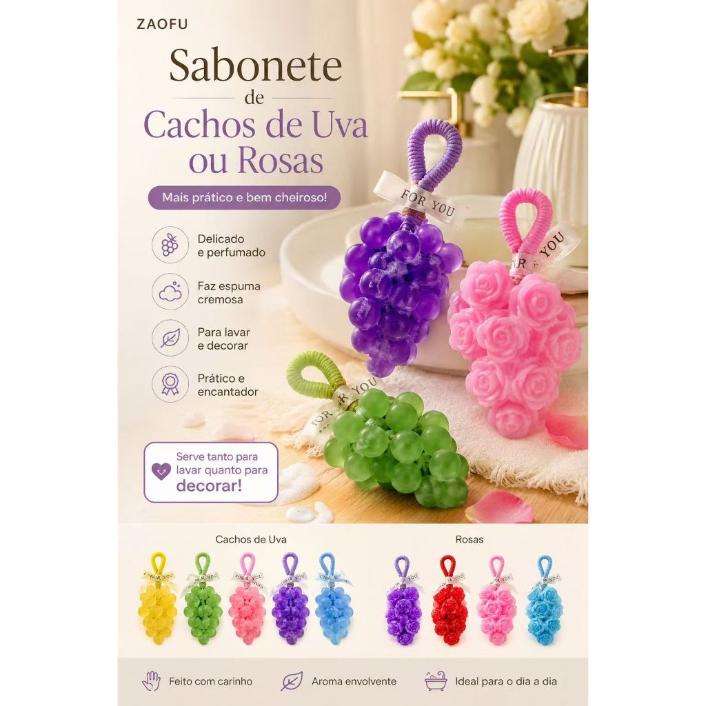 Sabonete Perfumado Pendurável Decorativo para Banheiro – Uva e Rosas