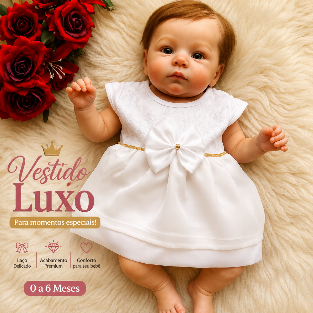 Vestido Princesa Bebê Menina Renda Festa Infantil Batizado Aniversário 0 á 6 Meses