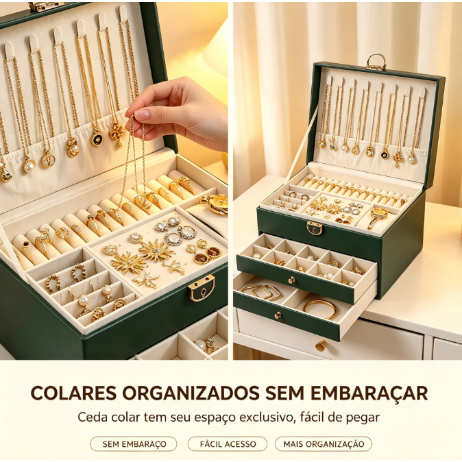 Caixa Organizadora de Joias com Vários Níveis, Grande Capacidade com Gavetas para Maquiagem e Acessórios